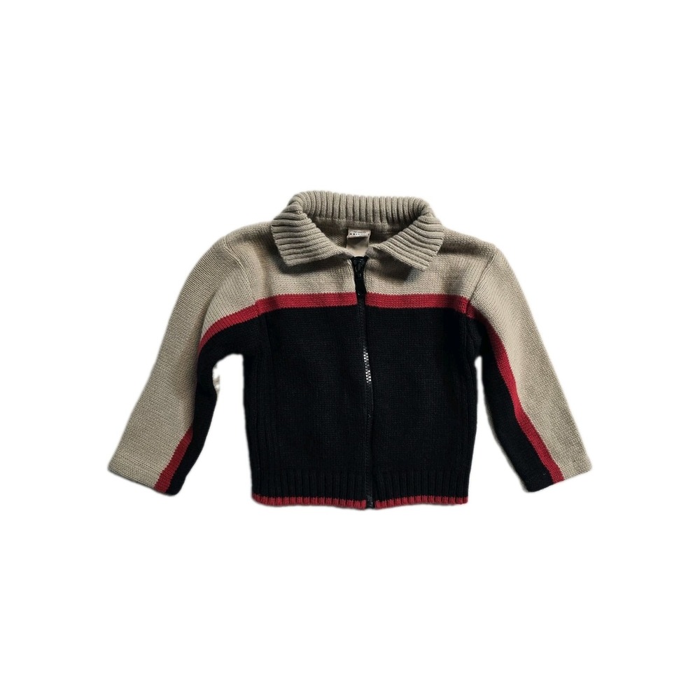 Arizona Baby Boys  Zip Up Cardigan  Knit 24 Months  Black Beige Y2K